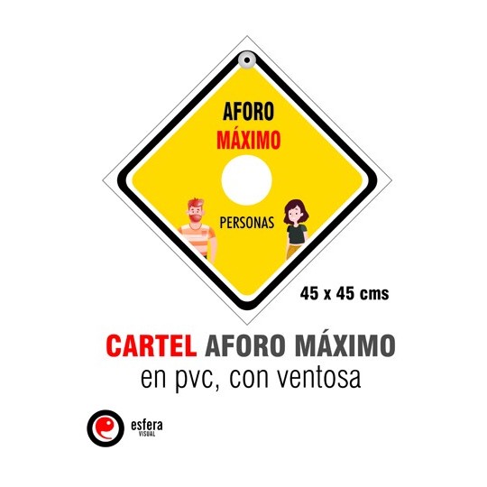 Cartel pvc 3 mm con ventosa 45x45 cm